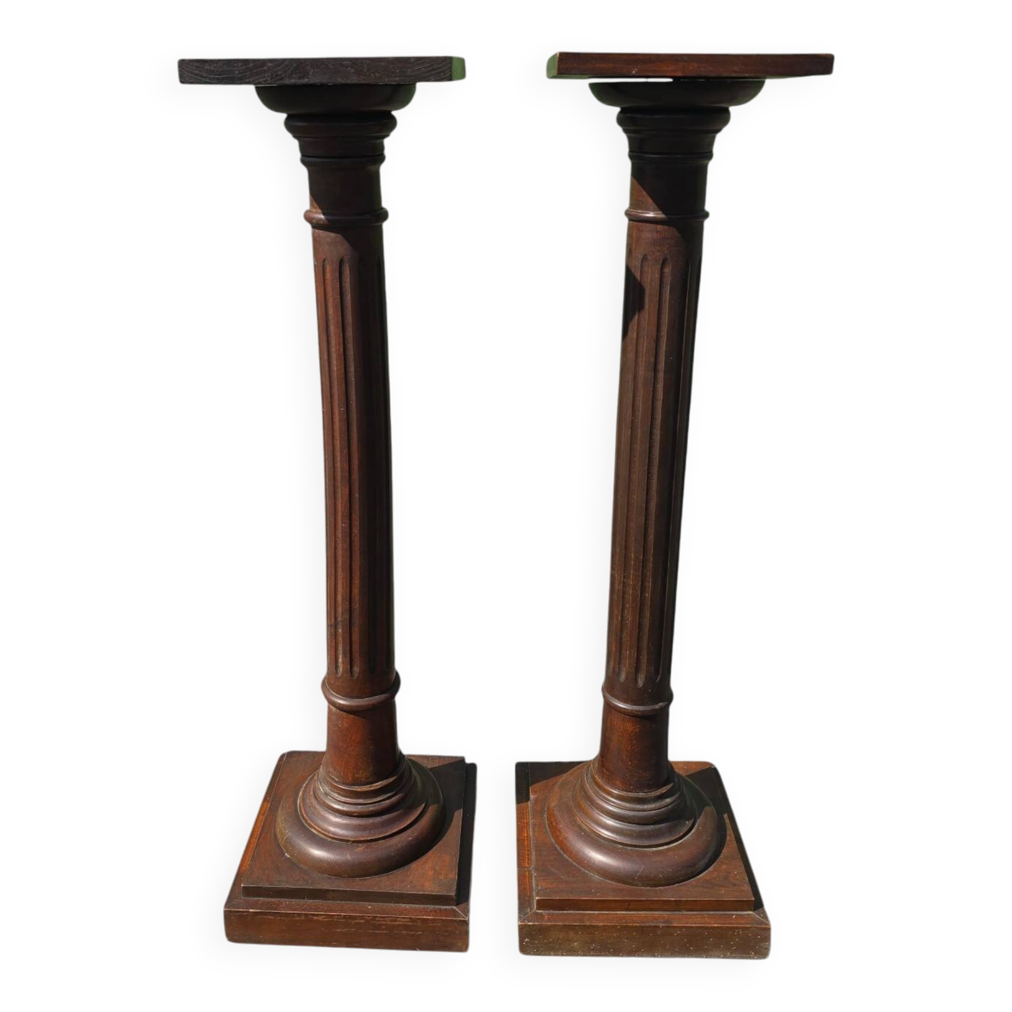 Pair of old fluted wooden pedestals