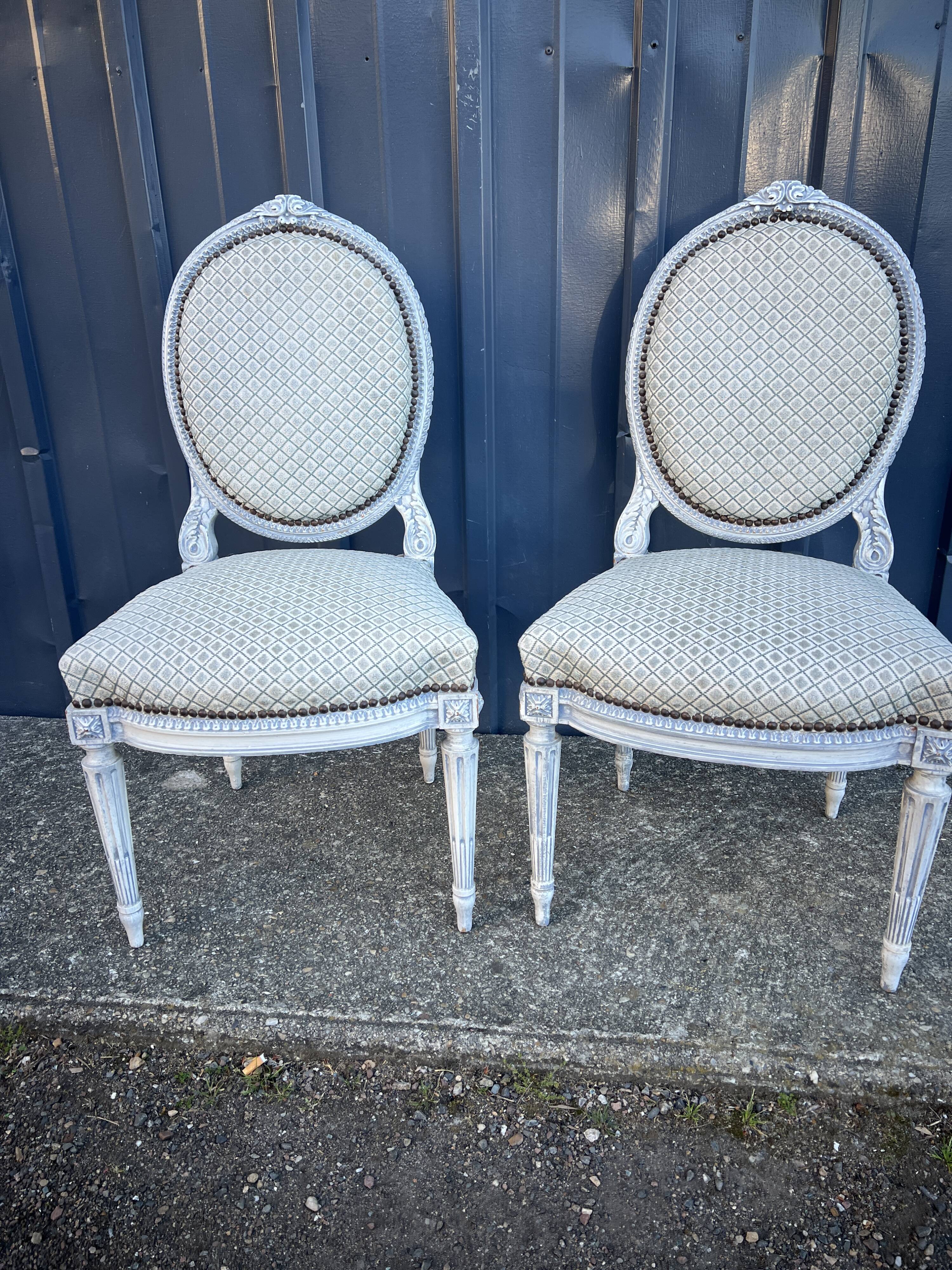 Pair of lacquered Louis XVI style chairs