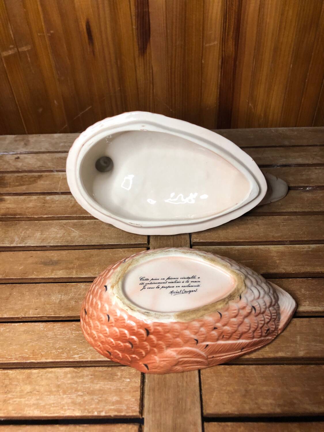 Old michel caugant terrine pheasant shape vintage ceramic