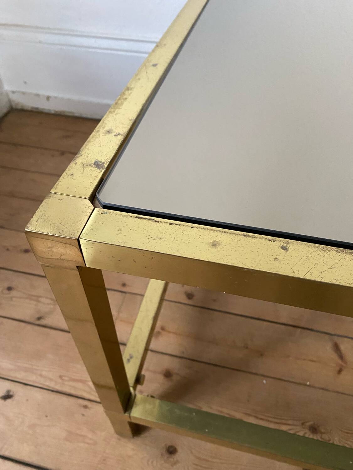 Vintage square brass and smoked glass coffee table