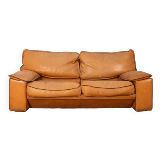 Canapé vintage années 70 en cuir beige design par ferruccio brunati