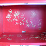 Black and red chinoiserie wardrobe – illuminated vintage furniture