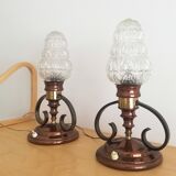 Pair of Ar Nouveau style copper and crystal table lamps vintage 1950s 50s