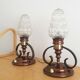 Pair of Ar Nouveau style copper and crystal table lamps vintage 1950s 50s