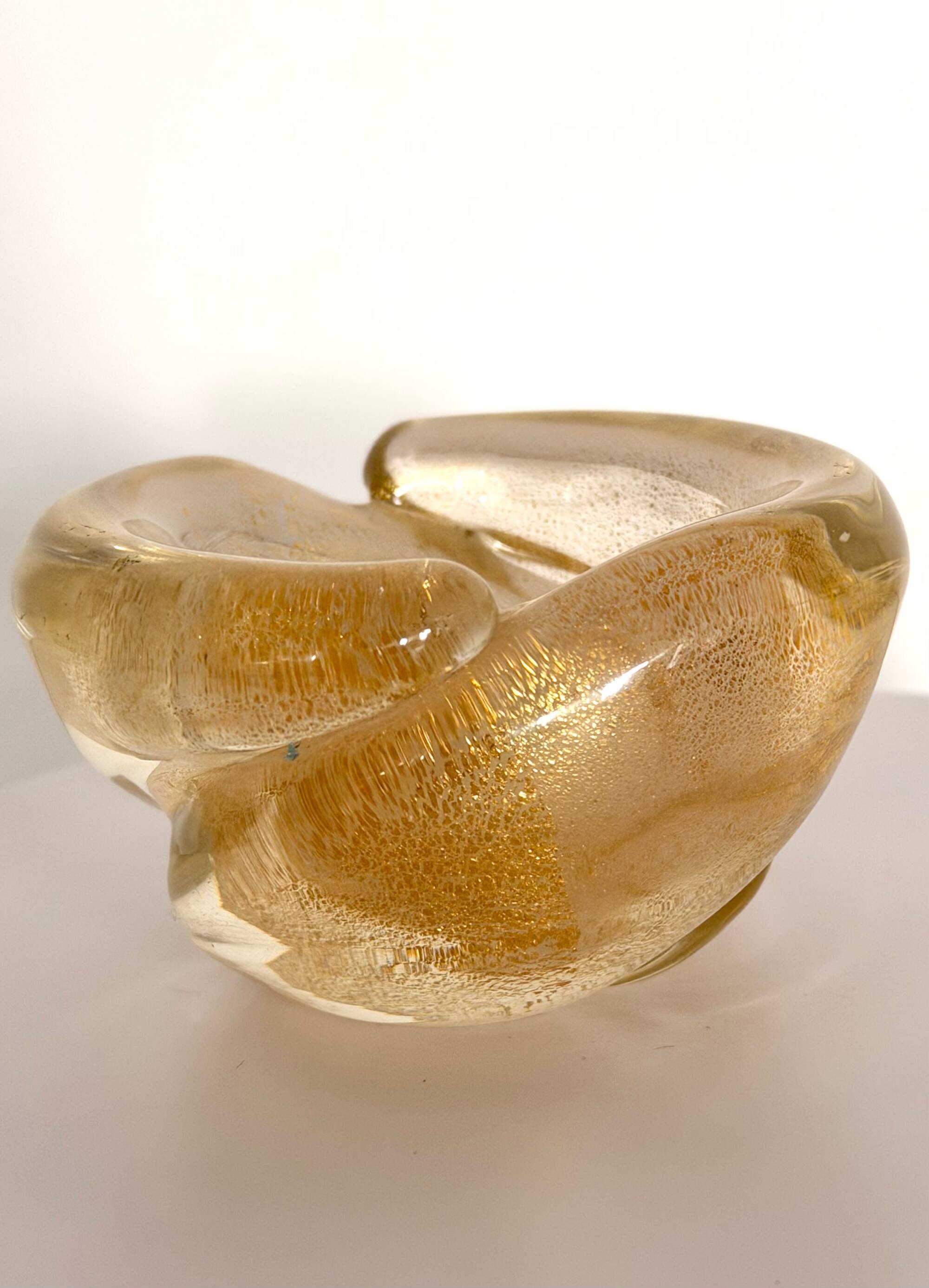Vintage Thick Murano Glass Ashtray - Catchall with Gold Leaf, Italy