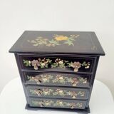 Lacquered jewelry box in chest shape with 4 drawers made in Shanghai