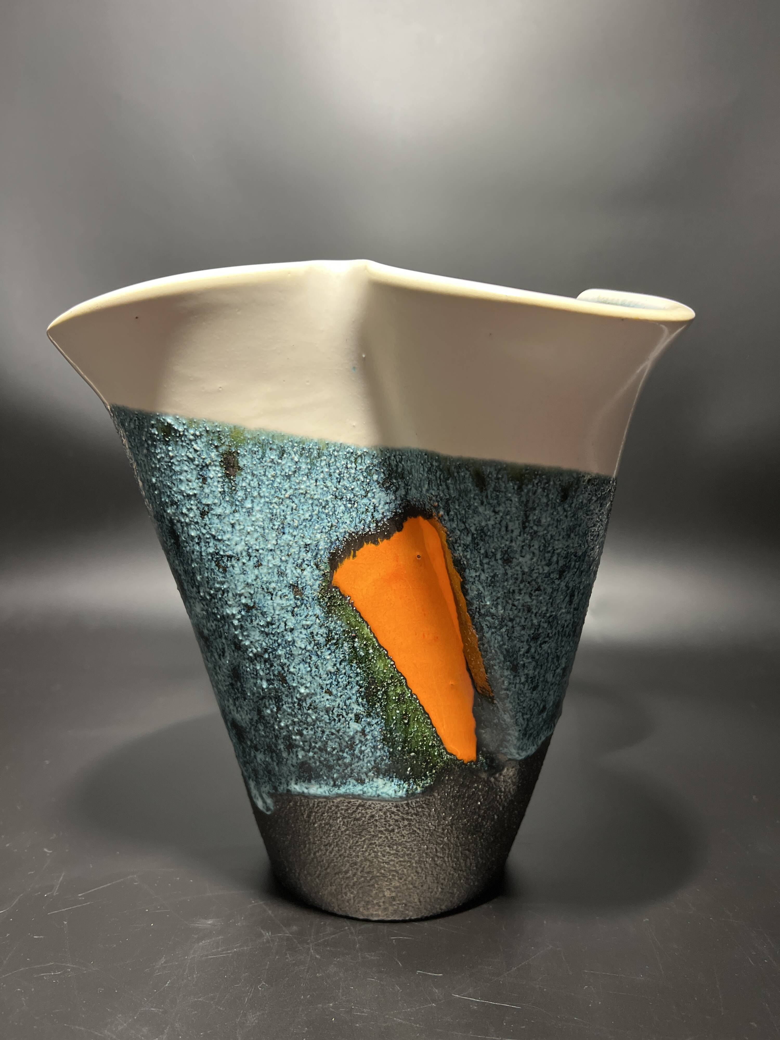 Enamelled ceramic vase signed Elchinger 1950