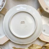 8 petites assiettes vintage dépareillées en porcelaine française Limoges, Orchies - motifs fleurs dorées et oiseau