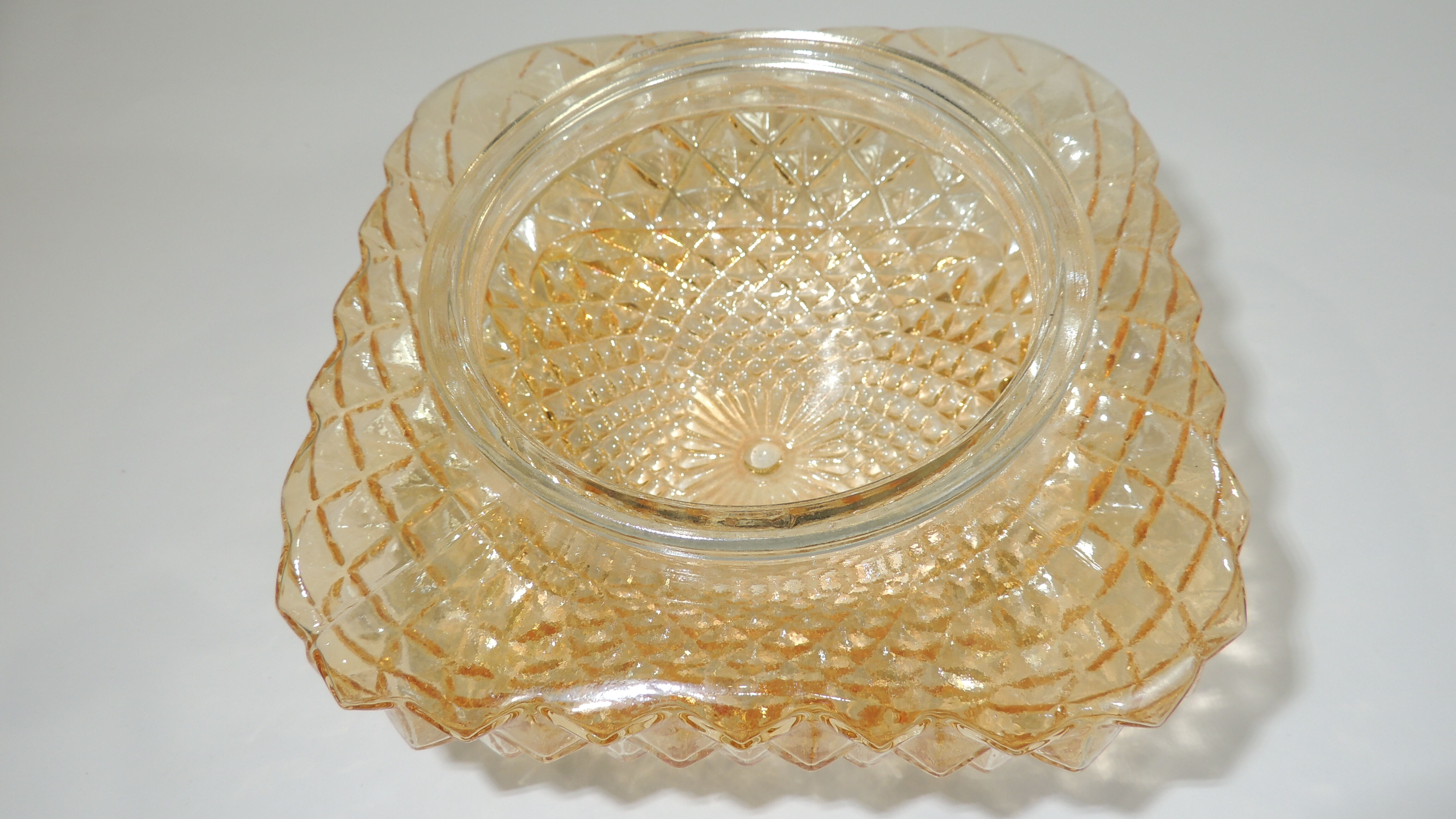 Vintage cast amber glass ceiling lamp spiked pattern for retro furniture from the 50s-60s