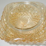 Vintage cast amber glass ceiling lamp spiked pattern for retro furniture from the 50s-60s
