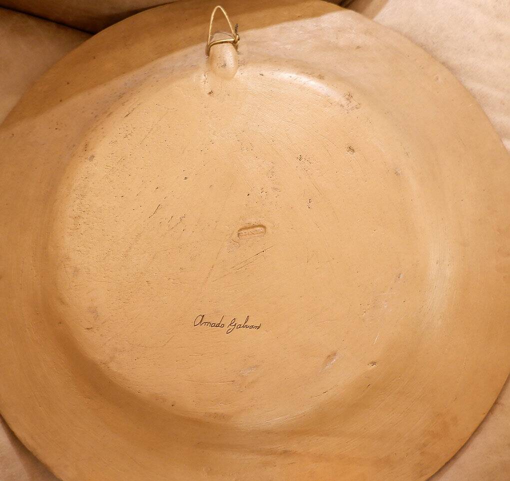 Vintage Mexican Hand Painted Terracotta Wall Plate - Amado Galvan - 1970s