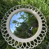 Miroir en rotin blanc année 60/70