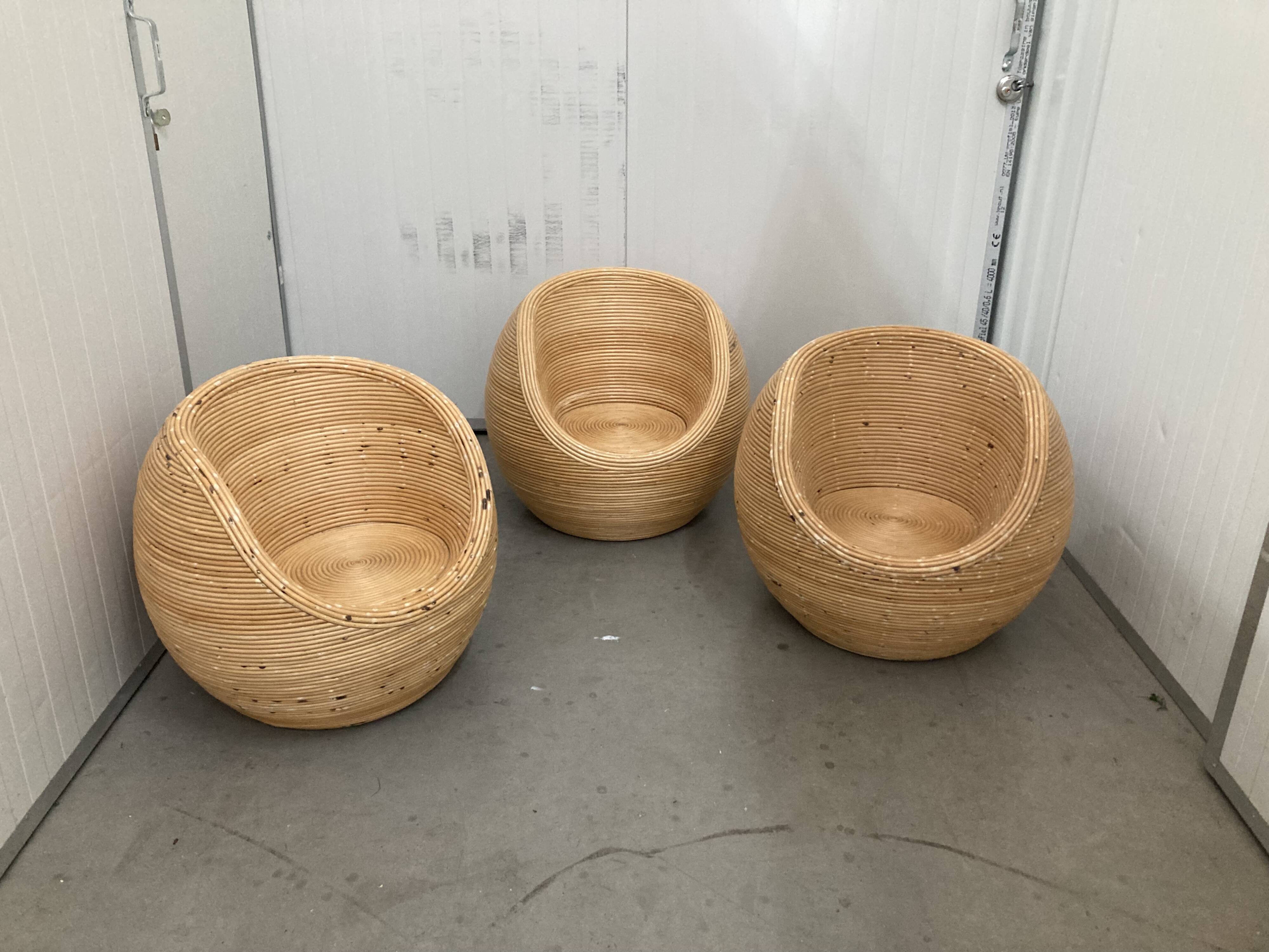 Set of Rattan Bamboo Kids Armchair Mid - Century Gabriella Crespi Style