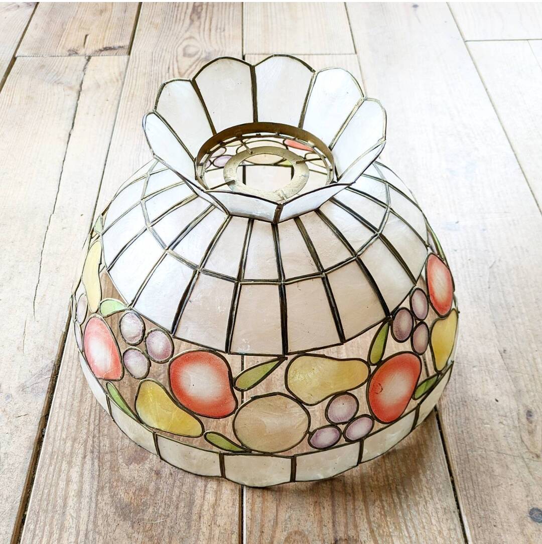 Vintage mother-of-pearl and brass pendant light.