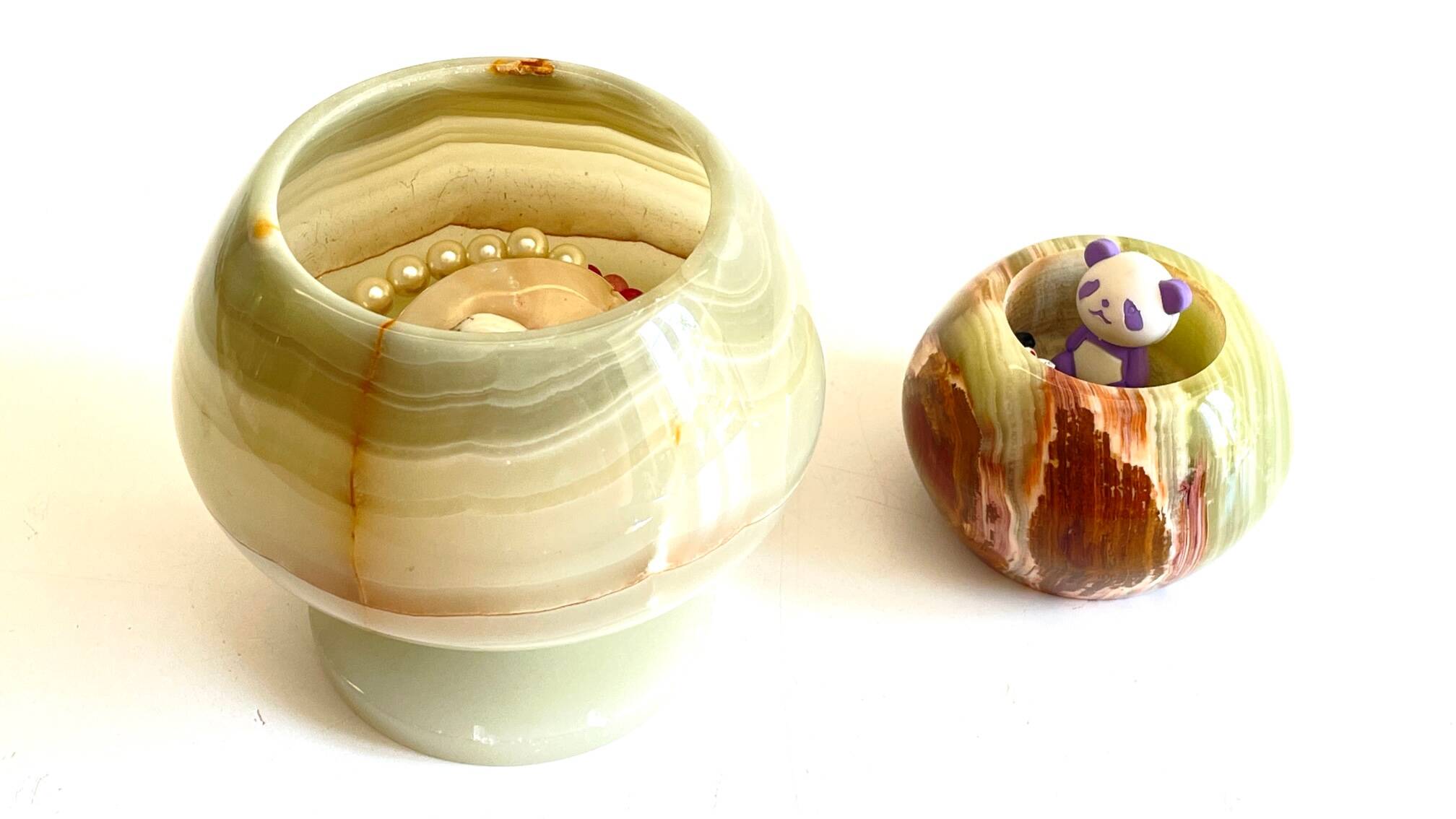 2 70s design onyx candle holders