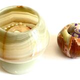 2 70s design onyx candle holders