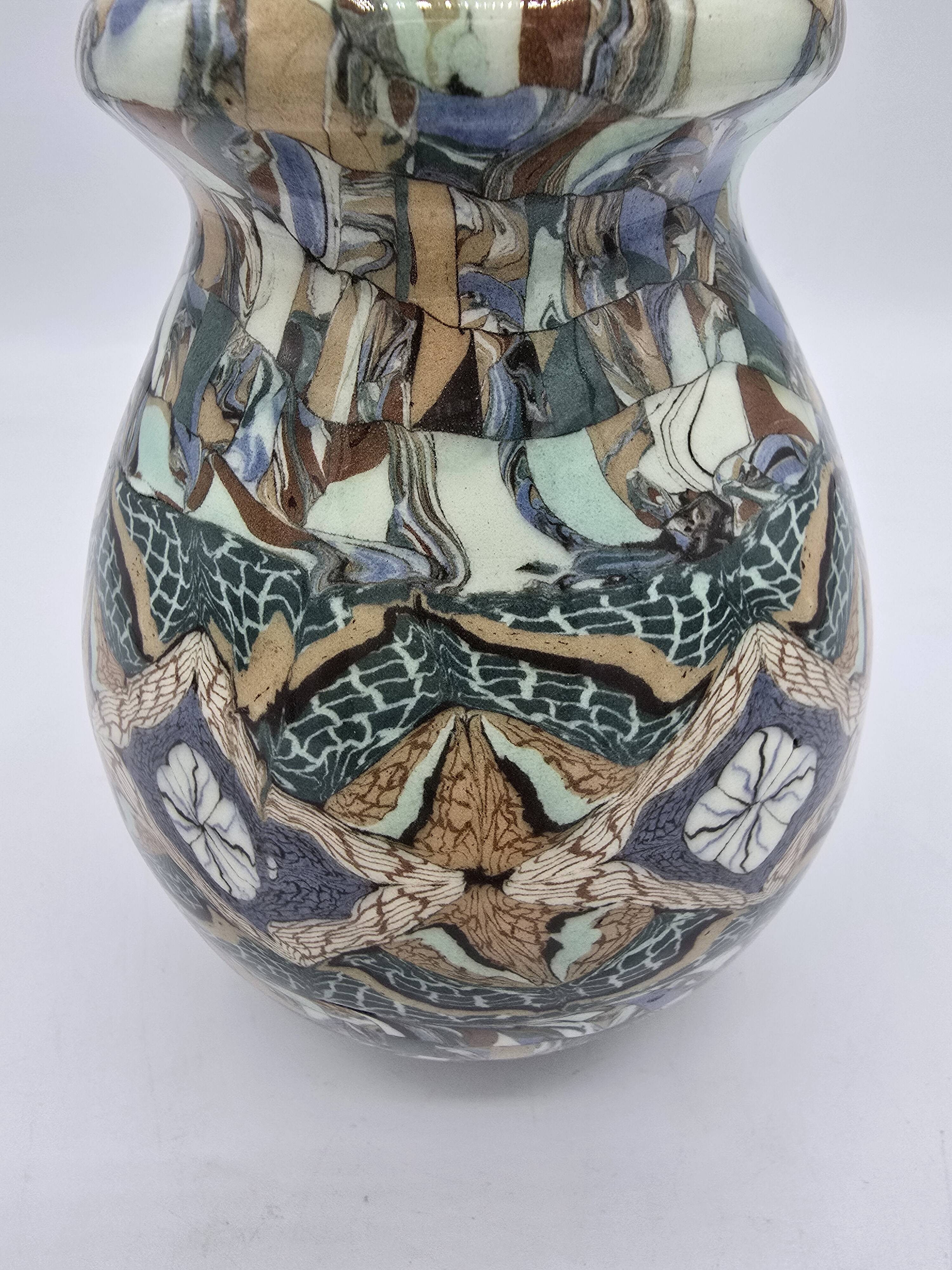 Jean Gerbino (1876-1966) Vallauris – Mosaic earthenware vase with floral decoration