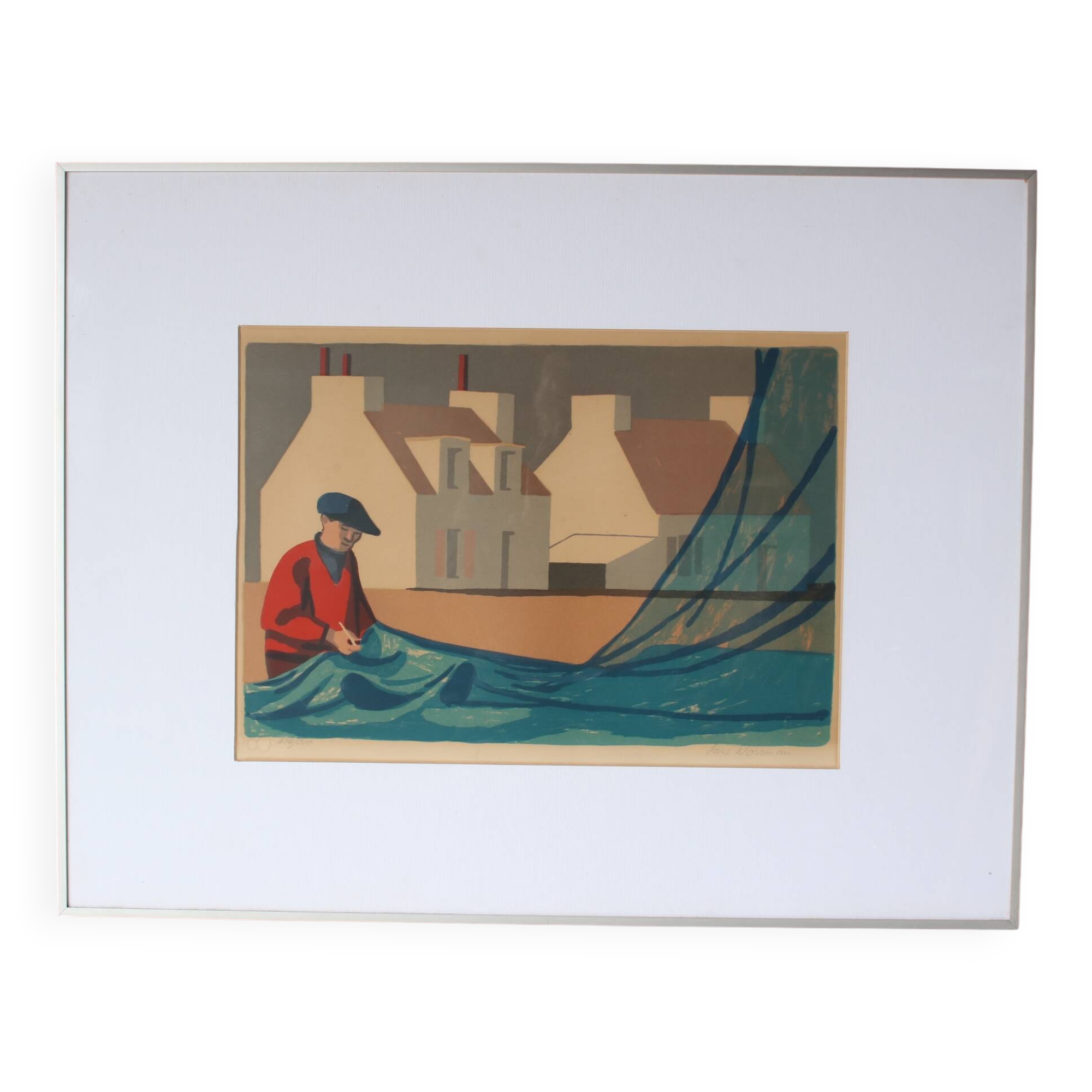 1950s Framed lithograph by Lars Norrman, Sweden