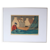 Lithographie encadrée des années 1950 par Lars Norrman, Suède