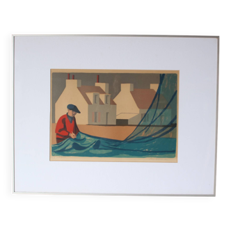 Lithographie encadrée des années 1950 par Lars Norrman, Suède