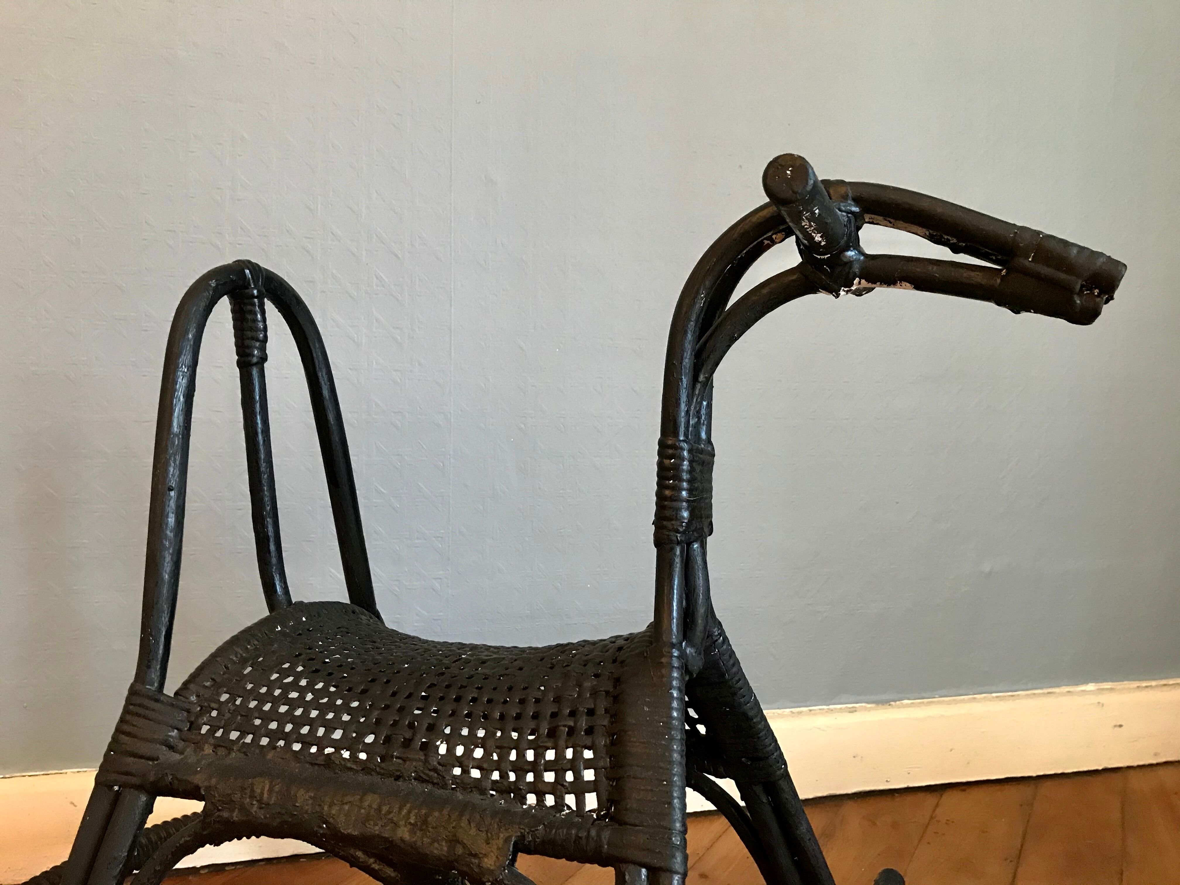 Rocking horse in rattan and bamboo