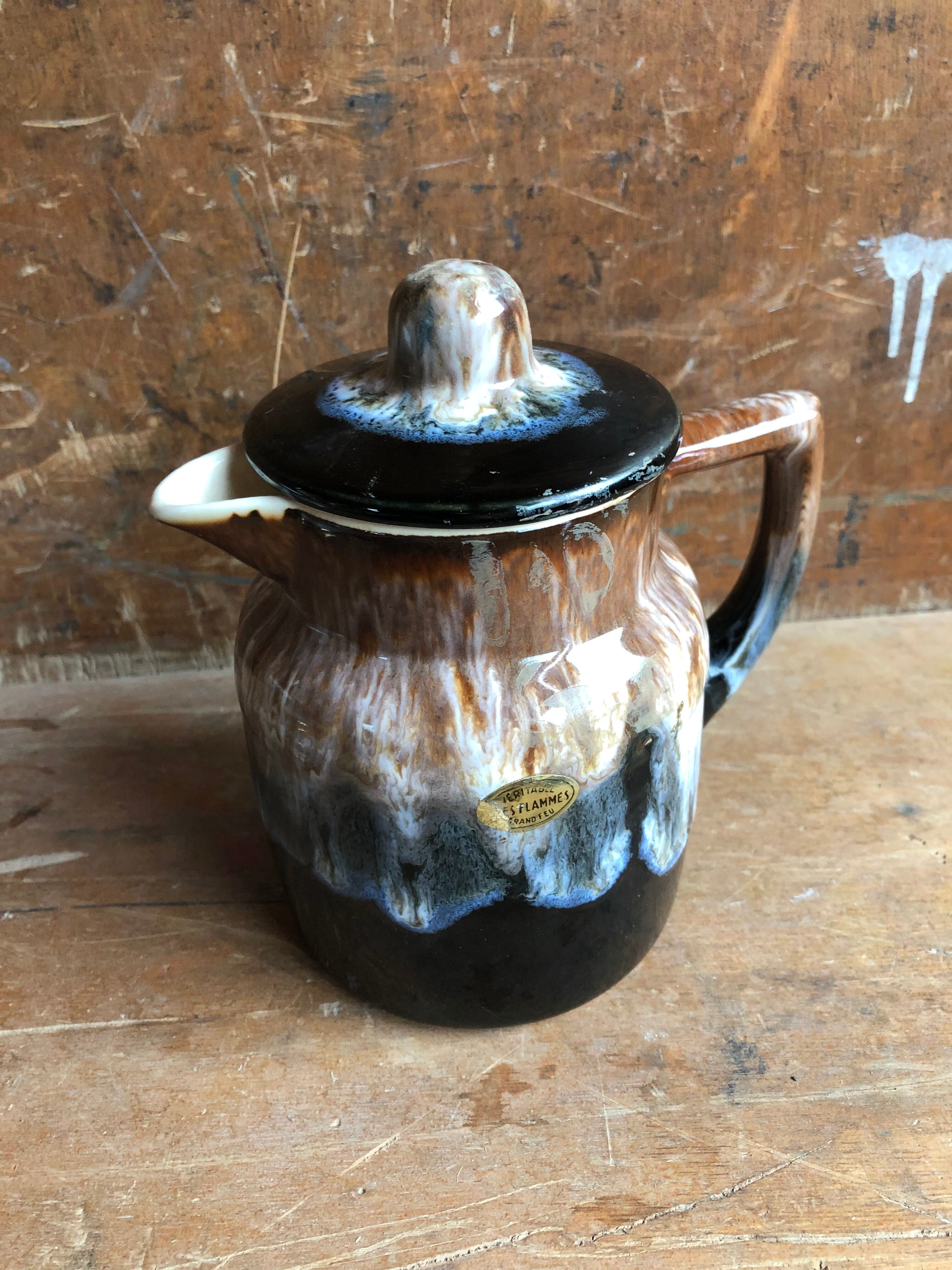 Old Pitcher Teapot + Anse Grès Flammés France Vintage