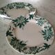 6 flat plates Anémone from St Amand in gray green color