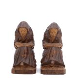 Wooden bookends monks reading, 80s