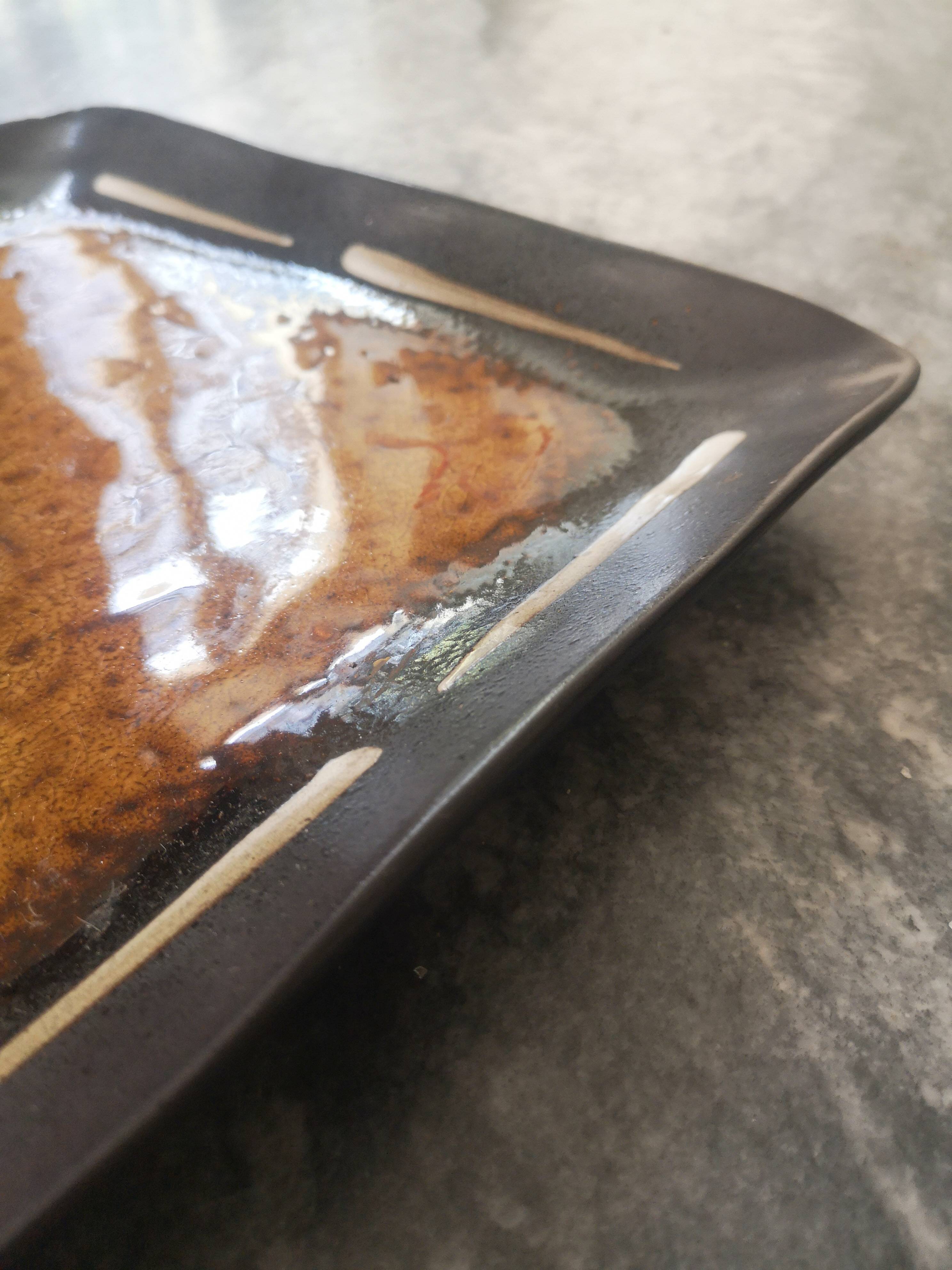 Large square tidy or serving dish in enameled ceramic, joseph abboud 1960