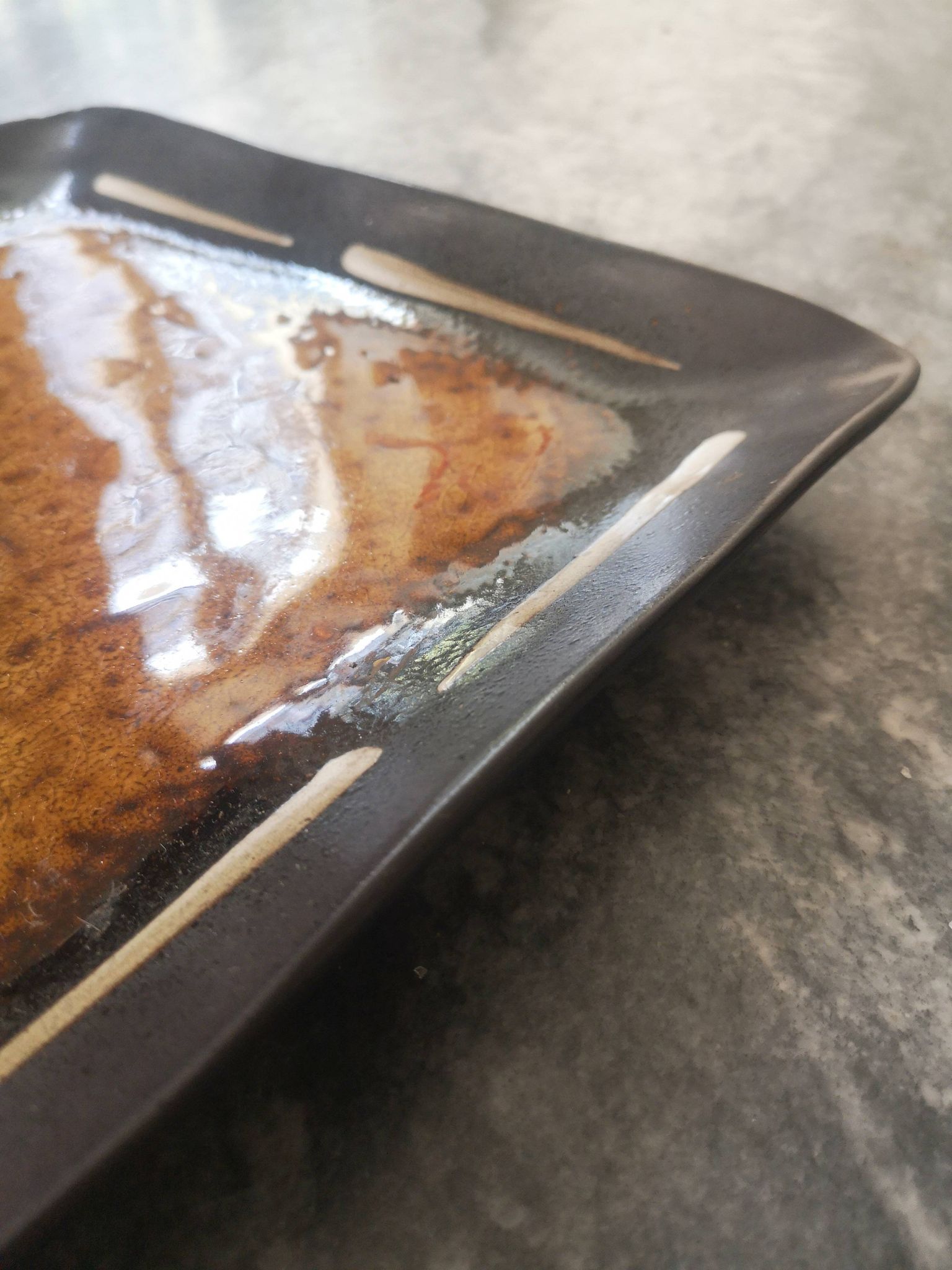 Large square tidy or serving dish in enameled ceramic, joseph abboud 1960