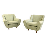 Paire de fauteuils vintage vert clair avec structure en bois, Italie