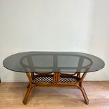 Rattan high table / smoked glass top