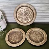 Set of 3 vintage moroccan brass decorative wall plates