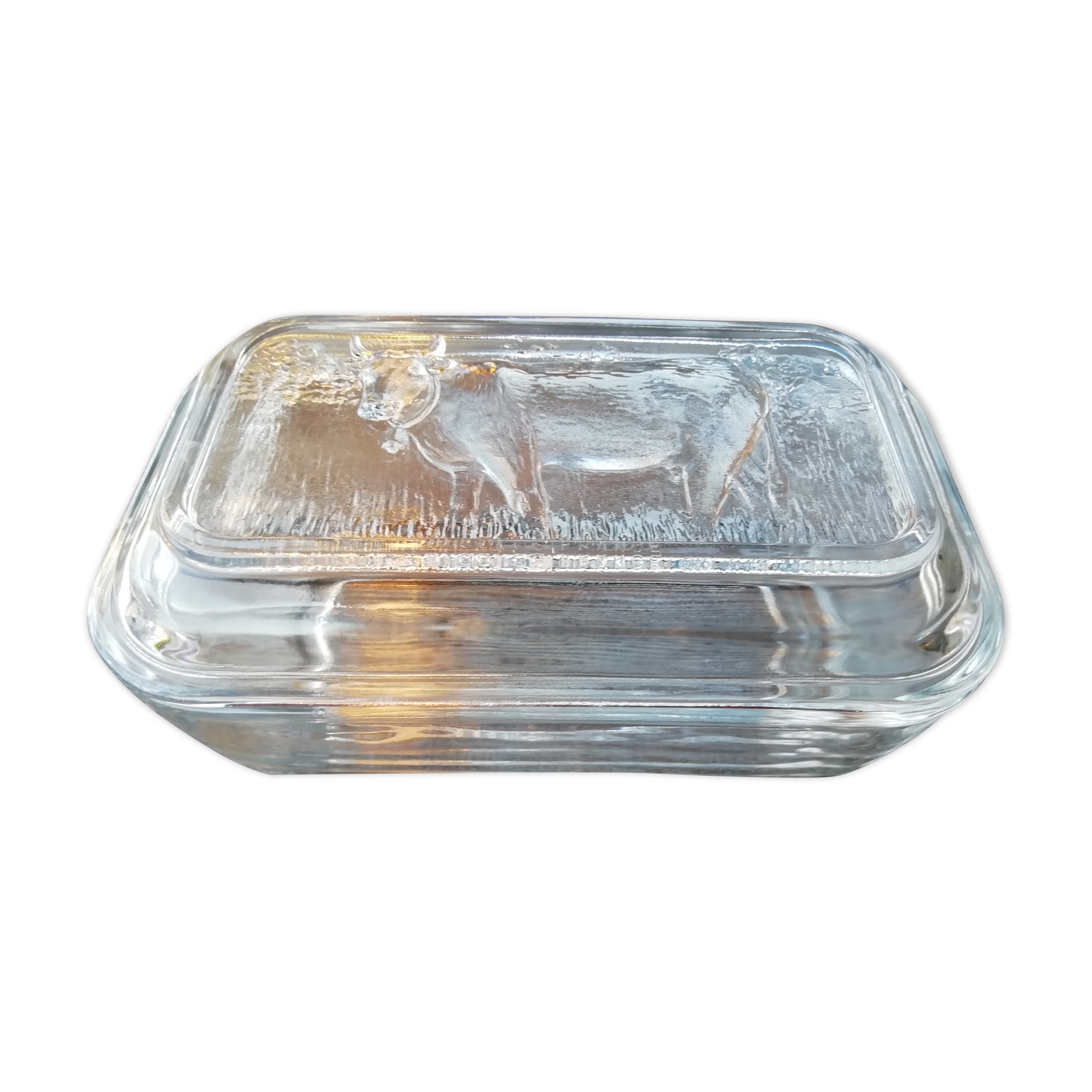 Butter glass cow motif