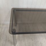 Dining table desk chrome steel and smoked glass