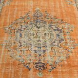 7x9 Orange & Cream Oriental Pattern Vintage Rug, 202x282Cm