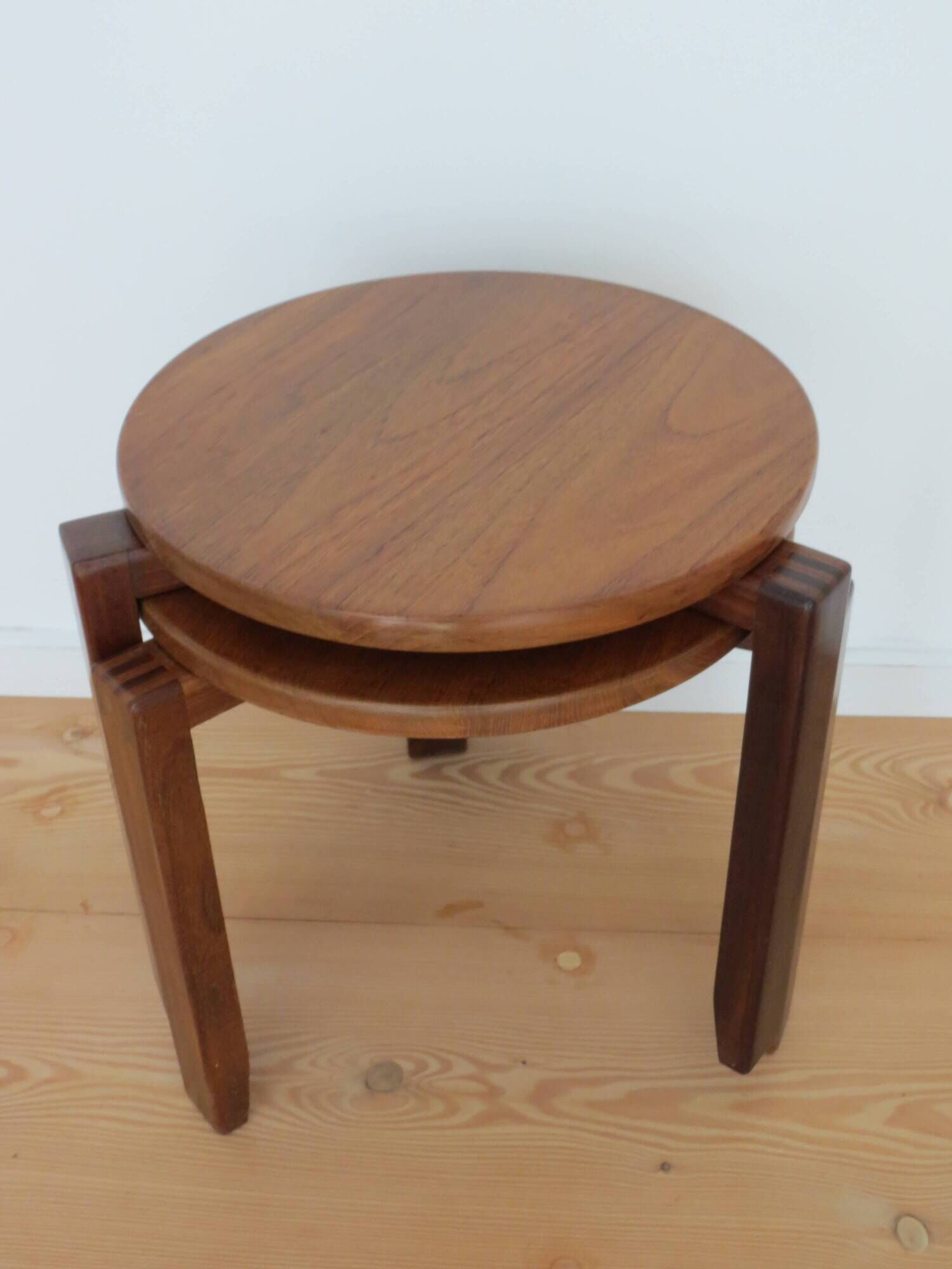 Pair of Mid Century Afrormosia Round Stacking Side Tables 1960s