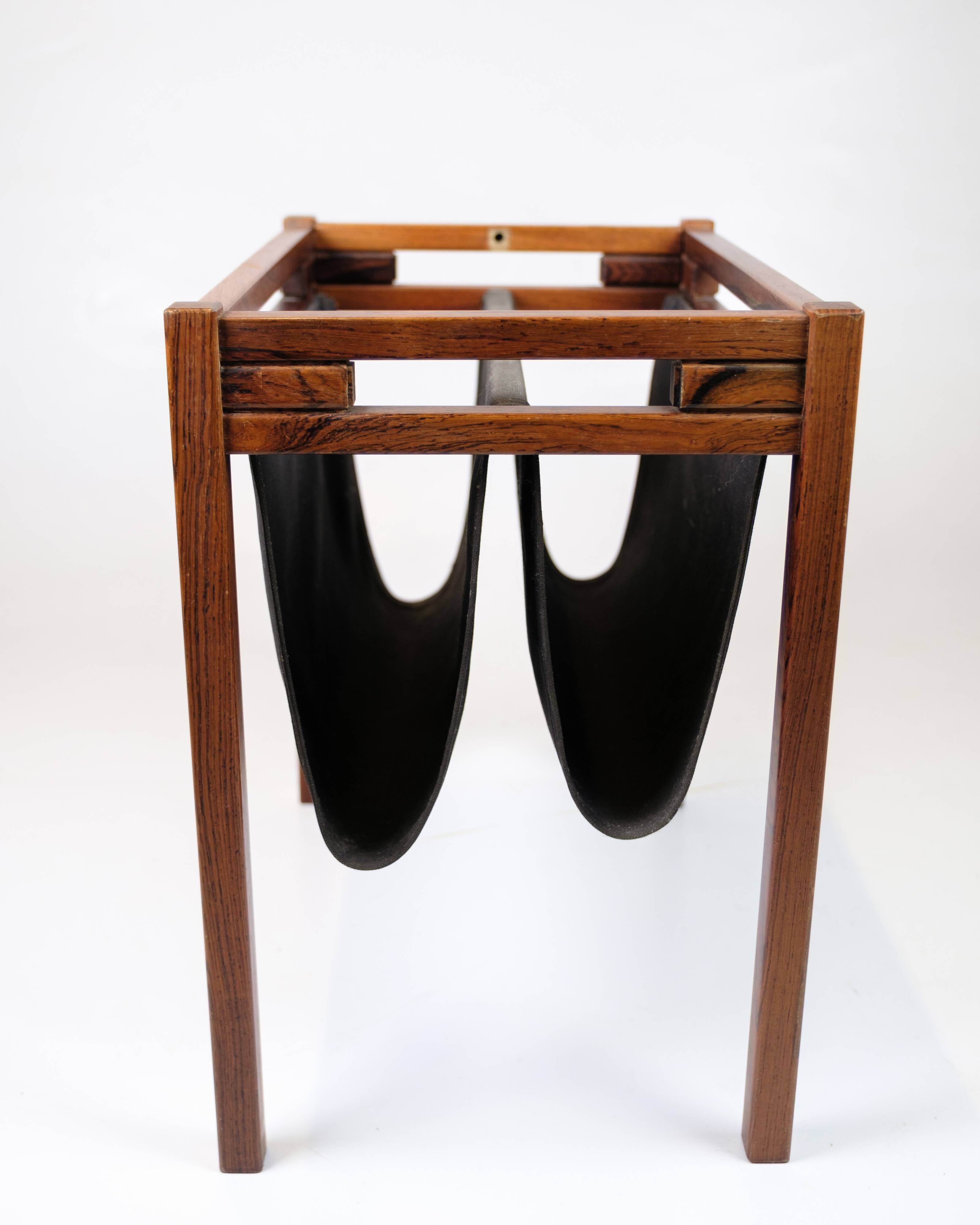 Newspaper/magazine holder - rosewood and black canvas - Danish design - 1960s