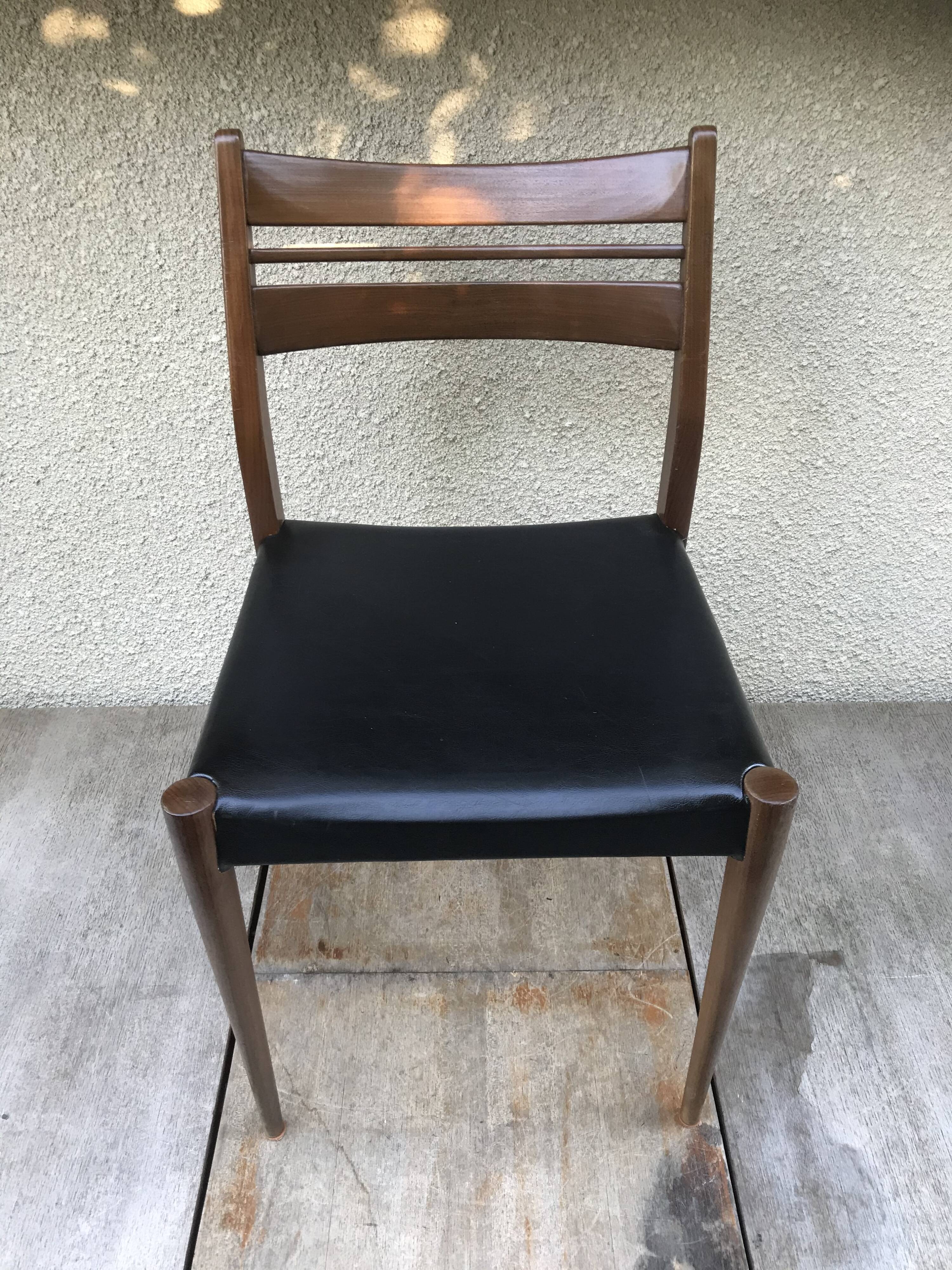 Series of 4 old scandinavian chairs wood teck - skai skaï black vintage