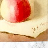 Ancient pochade on cardboard depicting a still life with apples