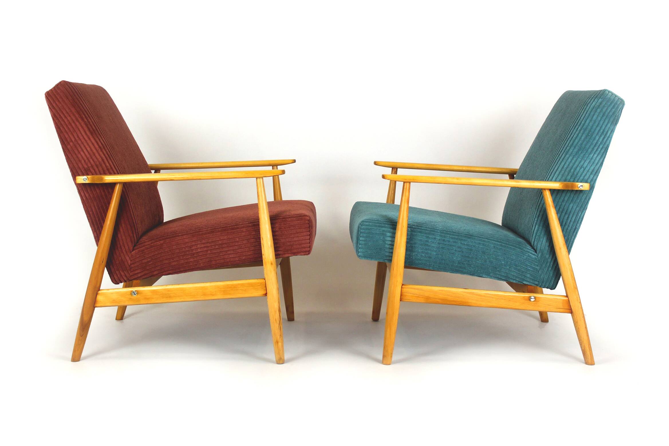 Restored Mid-Century Pink & Turquoise Beech Armchairs, 1960s, Set of 2