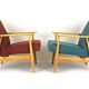 Restored Mid-Century Pink & Turquoise Beech Armchairs, 1960s, Set of 2