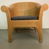 Pencil or split reed rattan arm or club chair, Vivai del Sud, 80s
