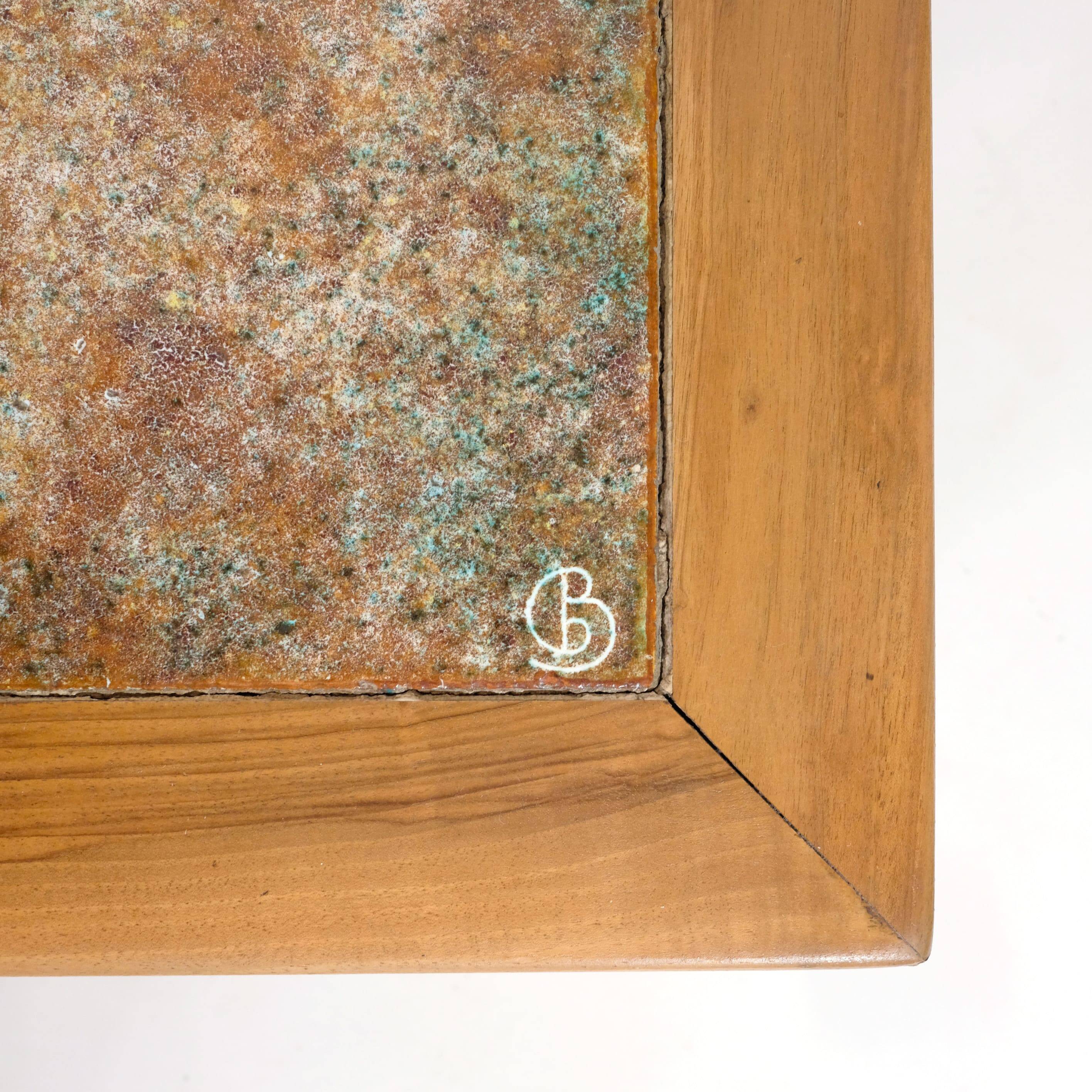 Bernard Buffat, coffee table with ceramic top, 1970s.