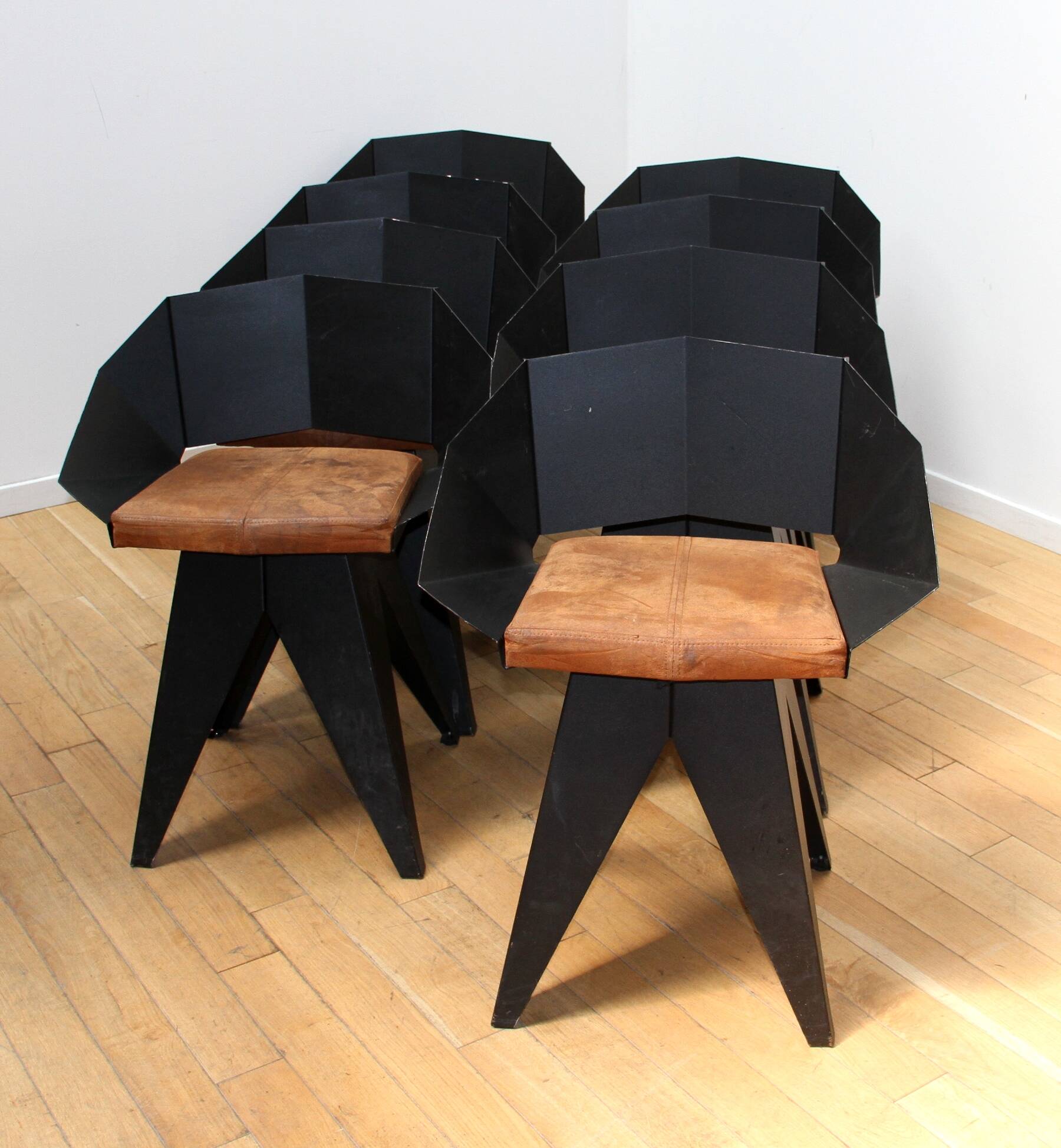 Set of 8 Knight Steel chairs, Gie El