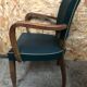 Old wooden bridge armchair + seat & back skaï vintage green