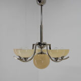 Art Deco 6-flamming Nickel-plated Chandelier, 1930s, Restored