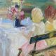 Vintage mid century swedish framed oil painting - garden party
