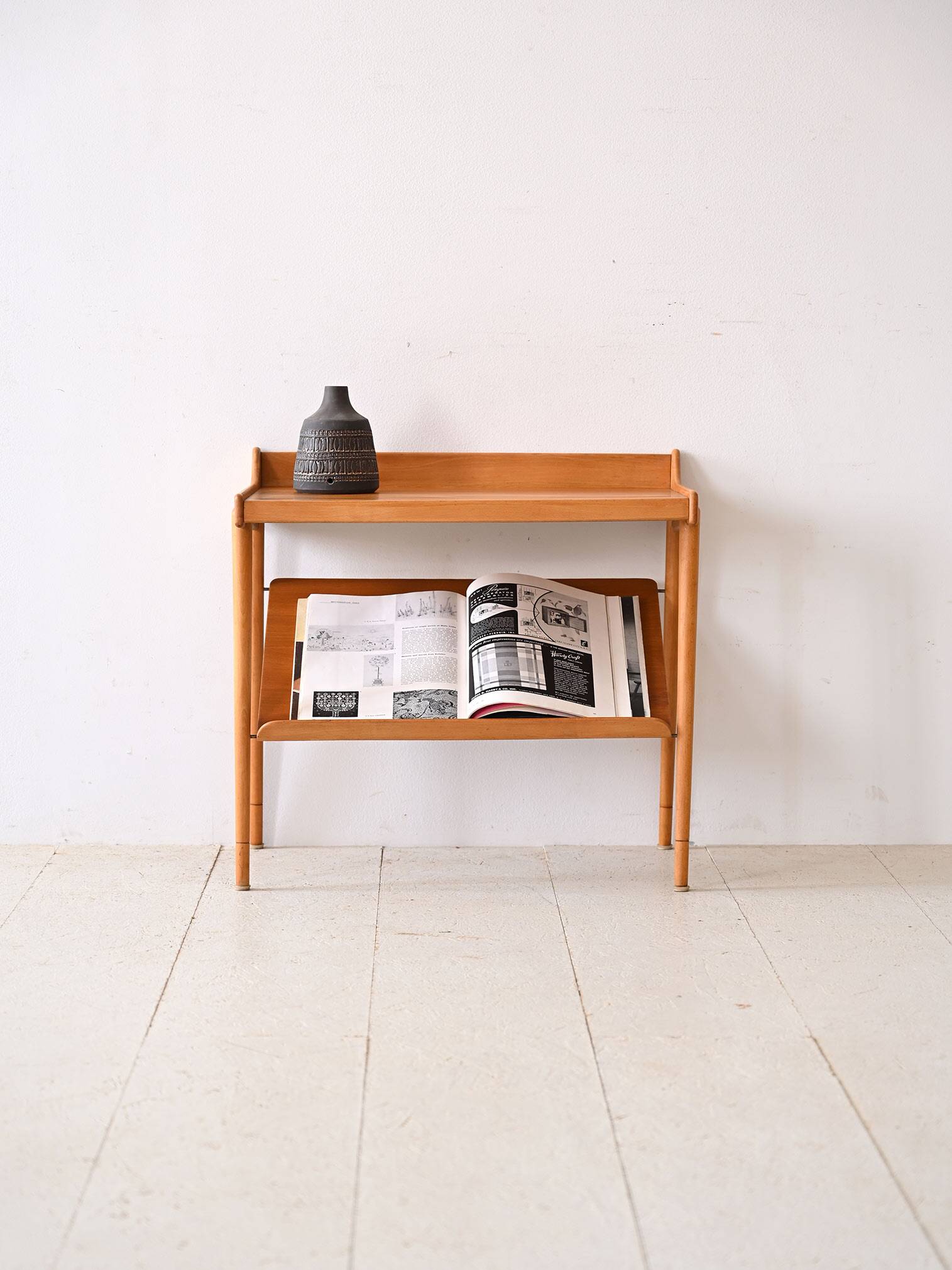 Vintage oak nightstand with magazine rack top