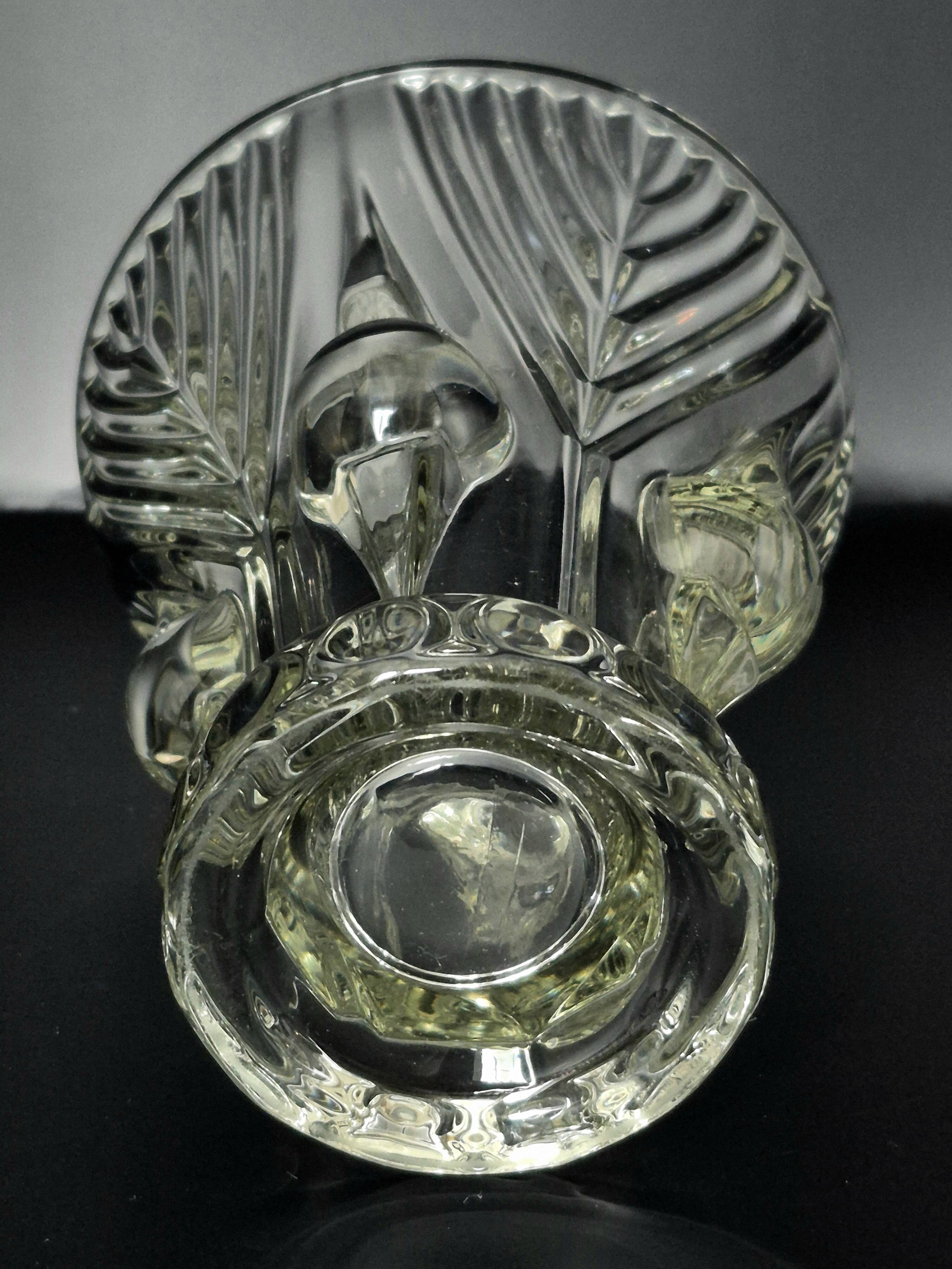 Vintage thick moulded glass/crystal vase Sculptural design Art Deco